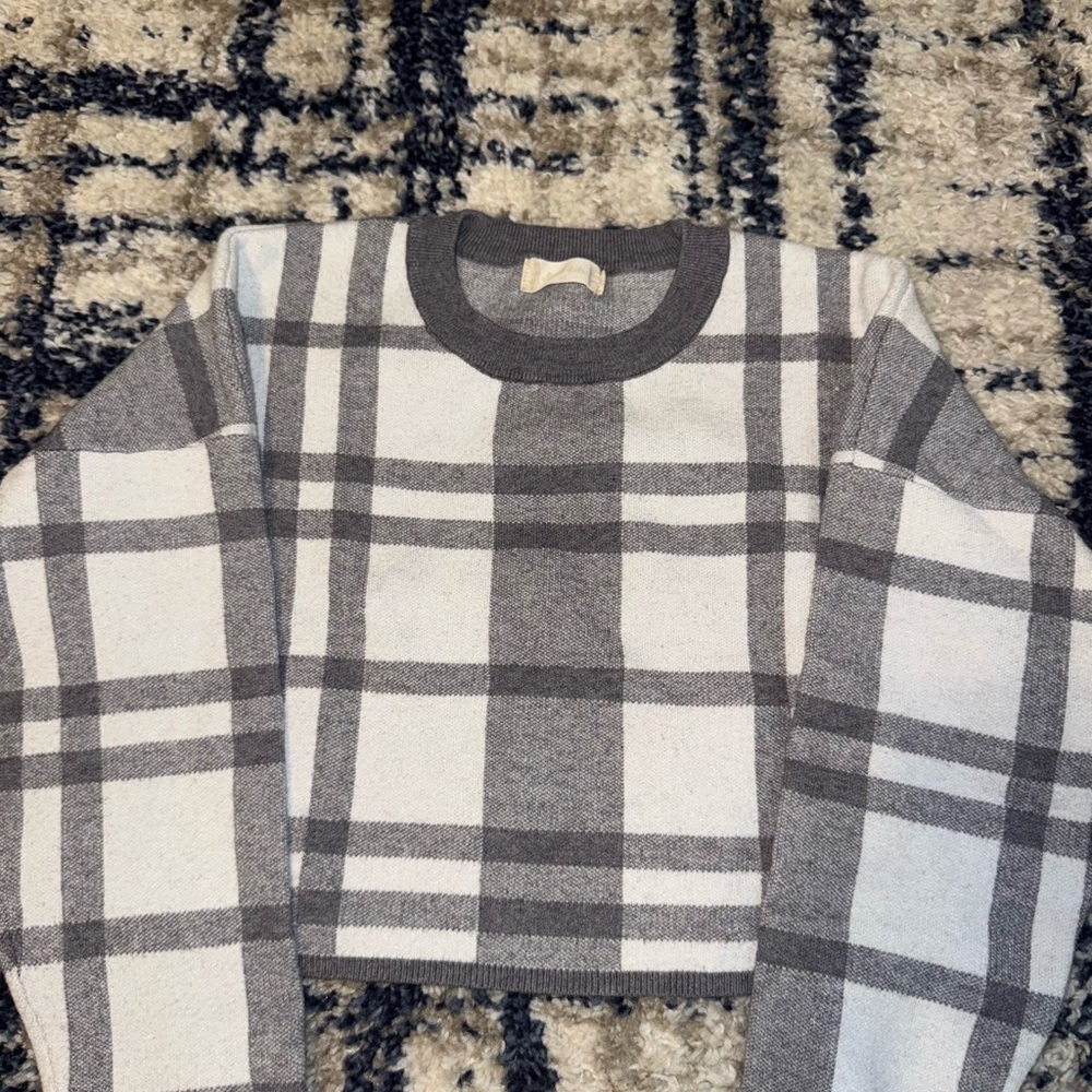 Altar’D State Plaid Gray and White Women's Sweater